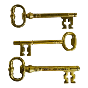 Vintage Keys to the Midwest Brass Skeleton Key Bottle Openers - Set of 3