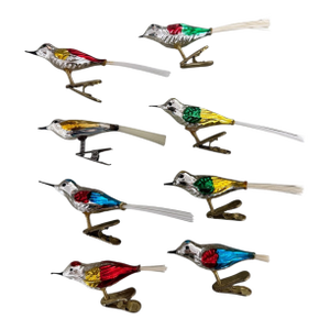 Set of 8 Mercury Glass Bird Clip on Ornaments