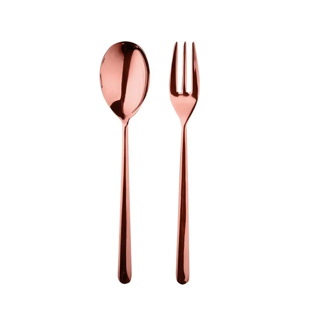 Contemporary Mepra Linea 2-Piece Serving Set (fork & Spoon), Bronze For Sale - Image 3 of 3