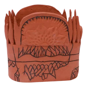 Studio Terracotta Aztec Style Vase Signed