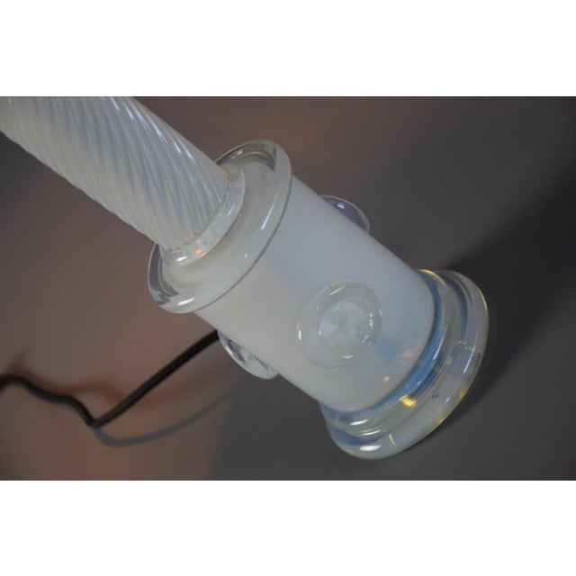 White Smoked Glass Table Lamp with Aquamarine Shade For Sale - Image 4 of 13