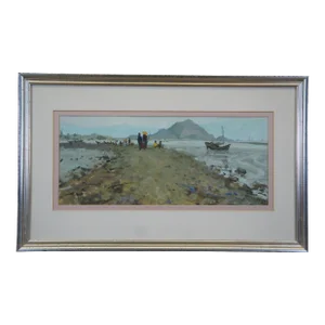 Vintage Impressionist Watercolor Seascape Painting of Sailboats, Signed