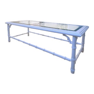 Vintage Faux Bamboo Coffee Table – Fresh Lacquer – Super White High Gloss – Glass Top For Sale