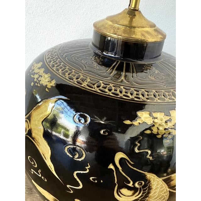 Vintage Boho Glazed Ceramic Koi Lamp For Sale In West Palm - Image 6 of 11