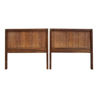Natural Woven Cane Campaign Headboards- a Pair For Sale
