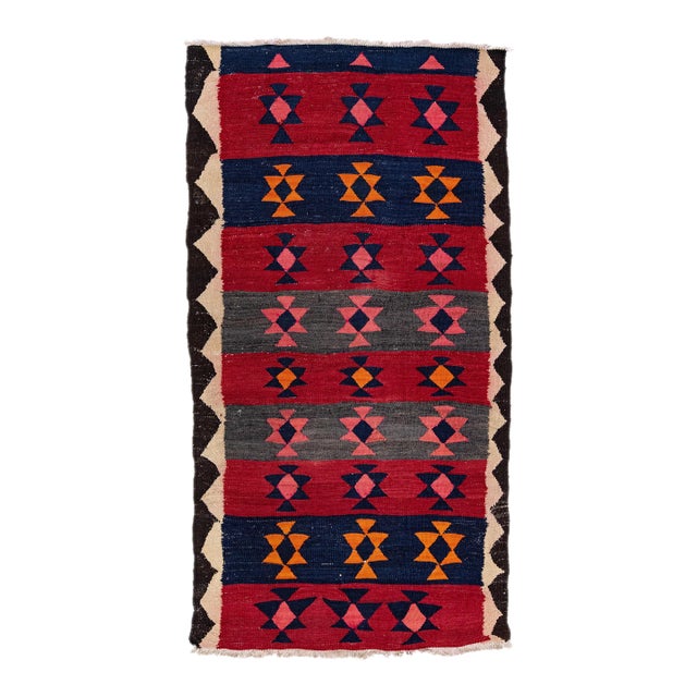 1960s Vintage Turkish Kilim Red Handmade Tribal Wool Rug For Sale