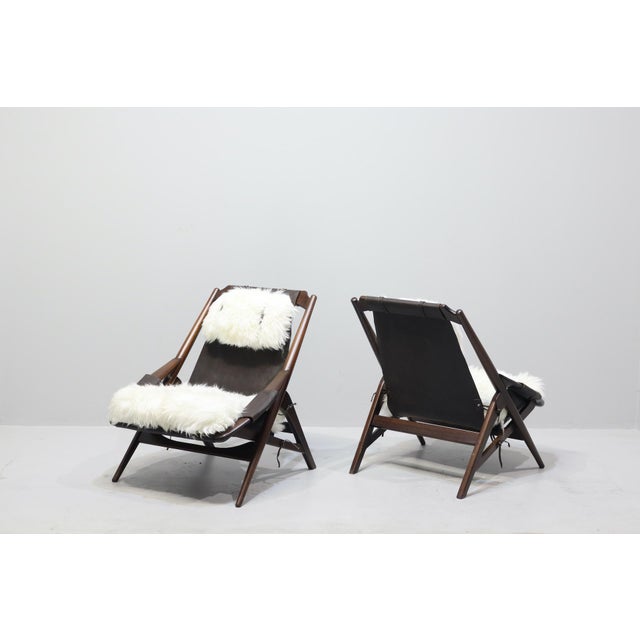 Wood Sheepskin and Leather Armchairs with Headrests by W.D. Andersag, 1959, Set of 2 For Sale - Image 7 of 17