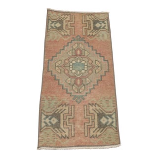 1970s Turkish Vintage Geometric Faded Natural Wool Small Rug For Sale