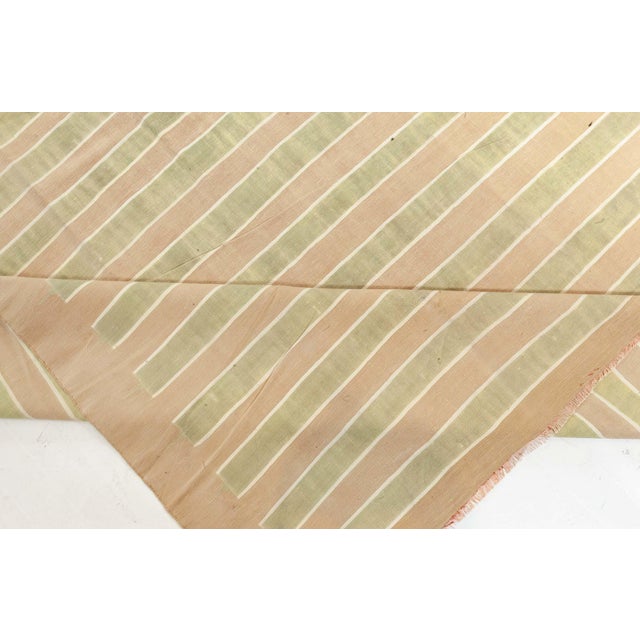 Textile Doris Leslie Blau Vintage Indian Dhurrie Olive Green and Warm Beige Rug For Sale - Image 7 of 8