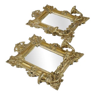 Swedish Brass Sconces with Mirrors, Set of 2 For Sale