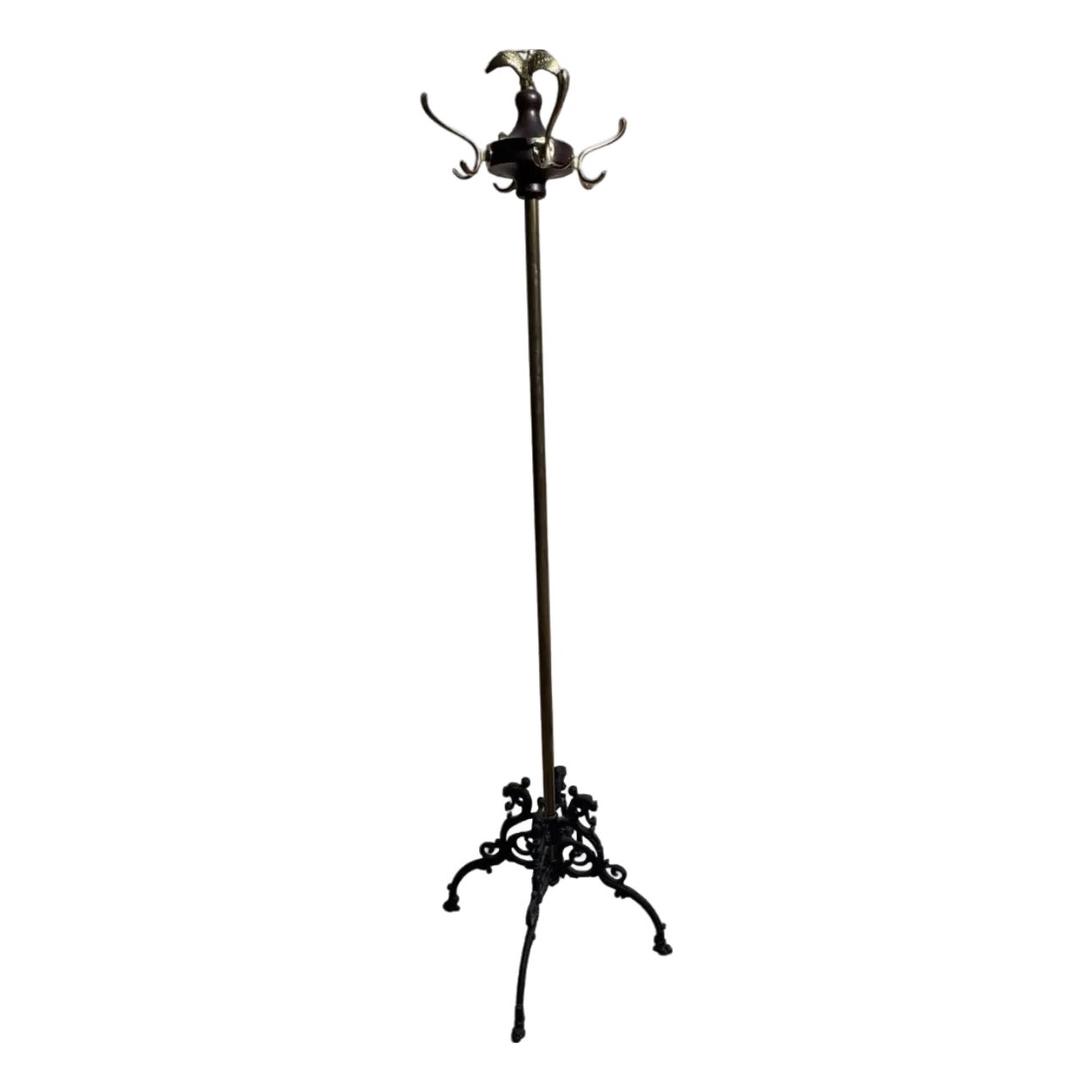 Antique Victorian Federal Style Brass, Wood, and Wrought Iron Coat Rack ...
