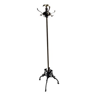 Antique Victorian Federal Style Brass, Wood, and Wrought Iron Coat Rack With Eagle Finial For Sale
