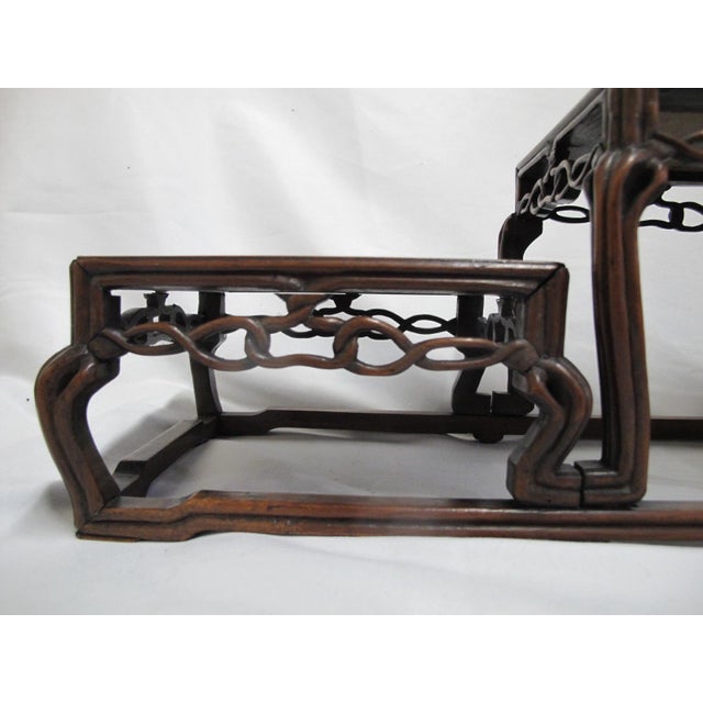 19th Century Antique Chinese Marble Inset Carved Wood 3 Step Tier Scholar Display Stand For Sale - Image 5 of 14
