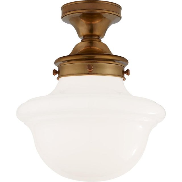 Edmond Flush Mount in Hand-Rubbed Antique Brass with White School House Glass Designer: Chapman & Myers Canopy: 5.75"...