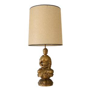 1950s Hollywood Regency Gold Ceramic Lotus Flower Buddha Table Lamp