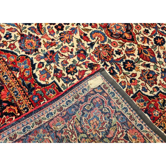 Early 20th Century Persian Kashan Rug, Hand-Knotted Wool, Floral Design, Ivory & Blue, 4x7 For Sale - Image 17 of 17