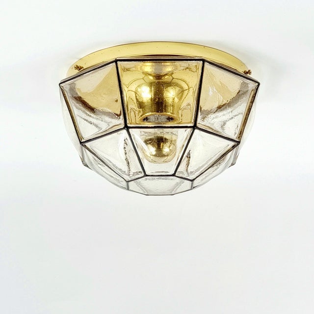 Stunning mid-century modern octagonal glass ceiling mount fixture from limburg, germany's leading glasswork, renowned for...