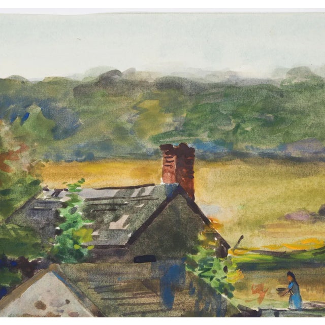 1922 Egbert Cadmus New England Farmhouse Landscape Watercolor Painting For Sale - Image 4 of 8