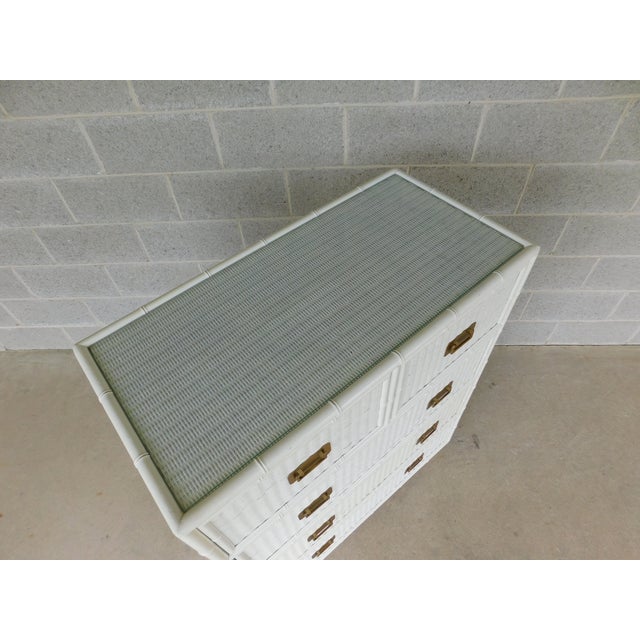 Late 20th Century Faux Bamboo Campaign Style Wicker Chest Coastal Style Attributed to Henry Link For Sale - Image 5 of 14