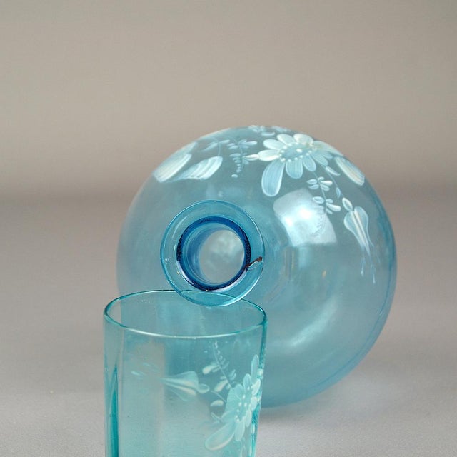 Antique Mary Gregory Decanter with Glass with Floral Decoration, Set of 2 For Sale - Image 13 of 15