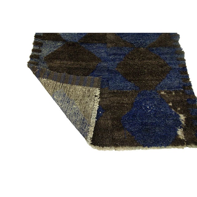 Mid 20th Century Blue & Dark Gray Vintage Tulu Rug For Sale - Image 5 of 7