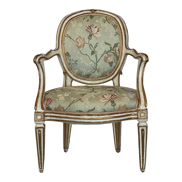 19th Century Italian Painted and Parcel Gilt Fauteuil For Sale