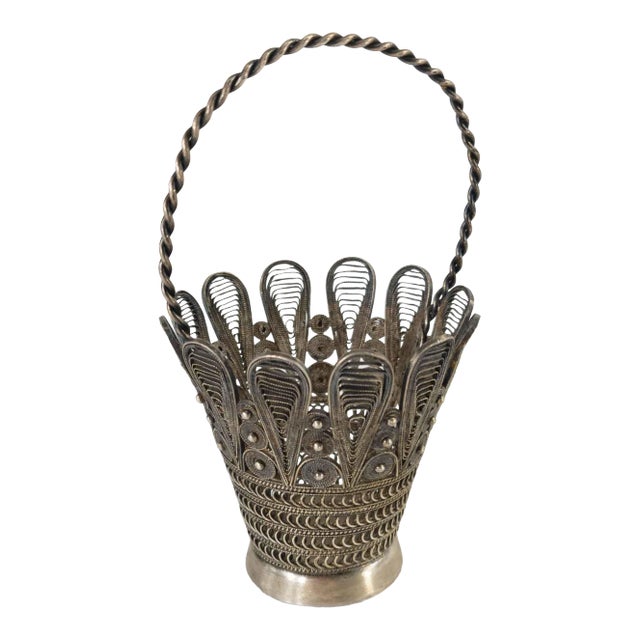 Silver Wire Filigree Decorative Basket For Sale