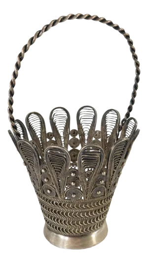 Silver Wire Filigree Decorative Basket