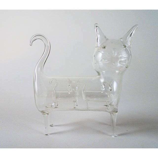 Figurative Hand Crafted Blown Glass Cat With Kittens