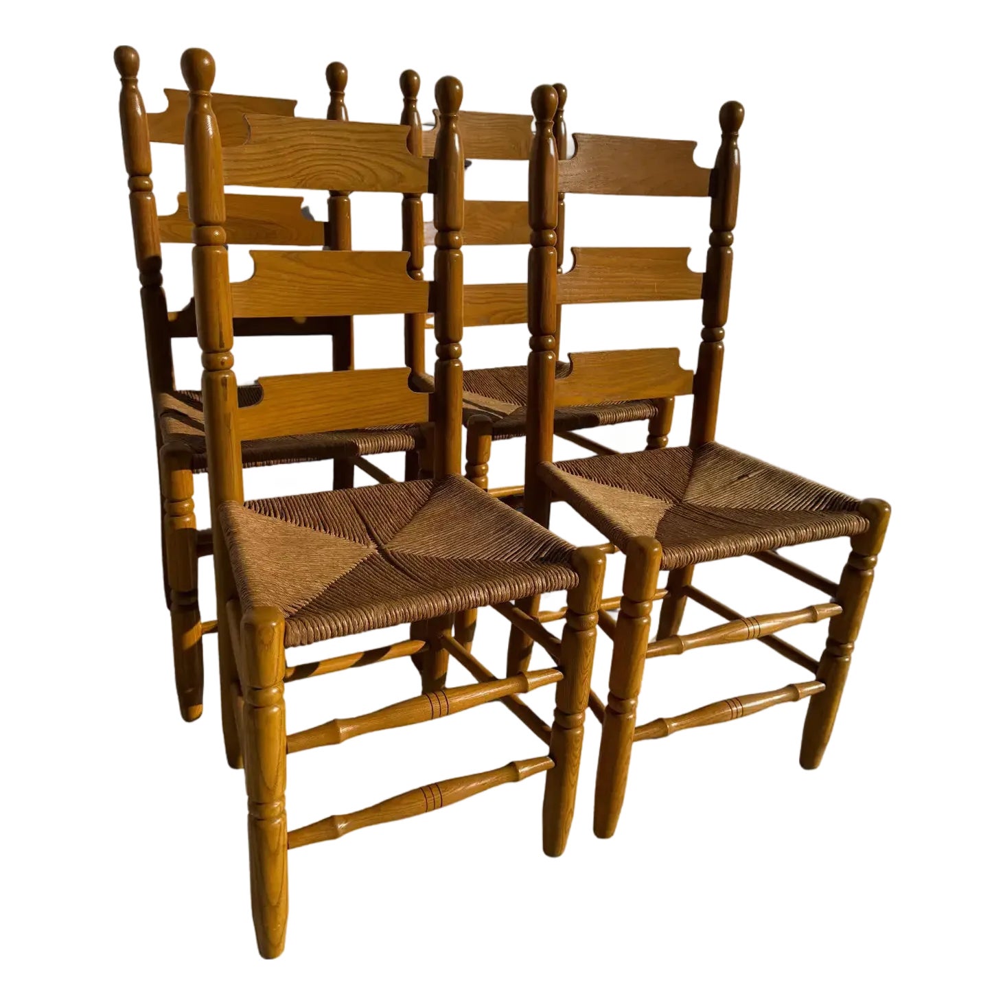 Late 20th Century Set of 4 Handcrafted Rush Seat Ladderback Dining ...