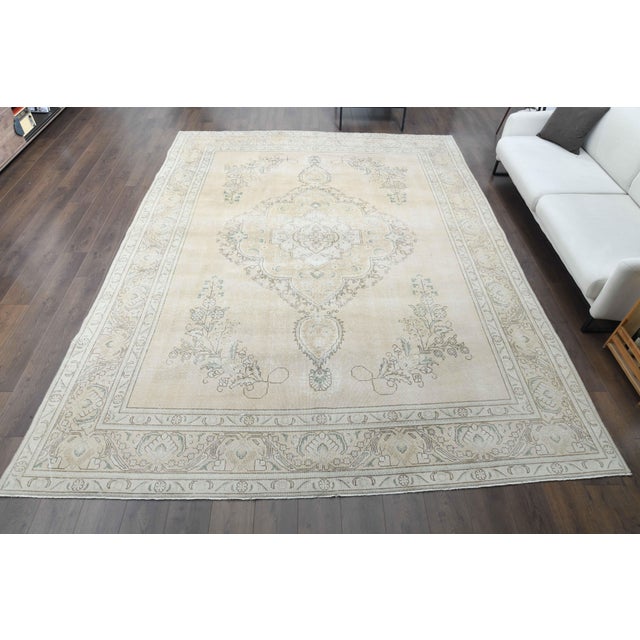 Persian 1970s Vintage Persian Handmade Wool Cotton Beige Area Rug For Sale - Image 3 of 11