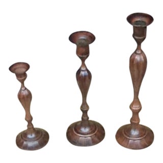 Bombay Metal Candle Holders in Antique Brown Finish - Set of 3 For Sale