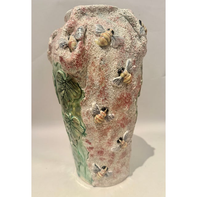 Vintage Mexican Majolica Vase Mercario Murguia Bees & Leaves For Sale - Image 12 of 13
