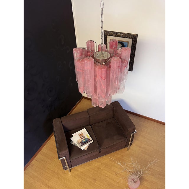 Vintage Glass Tube Chandelier with 30 Albaster Pink Glasses, 1990s For Sale - Image 12 of 18