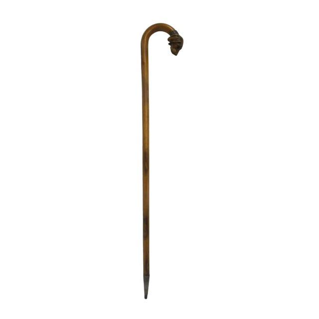 Victorian Victorian Dog With Collar Inset Eyes Carved Wood Folk Art Walking Stick Cane For Sale - Image 3 of 10