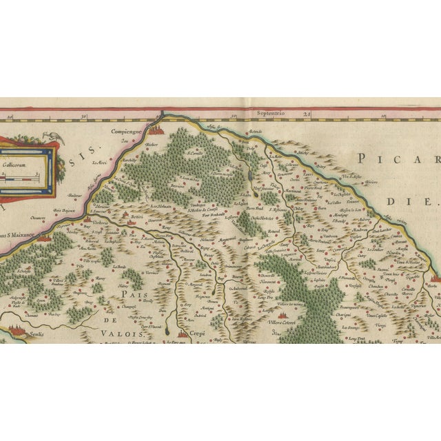 Willem Janszoon Blaeu, Map of Valois, Picardy, France, 1642, Hand Colored For Sale - Image 10 of 11