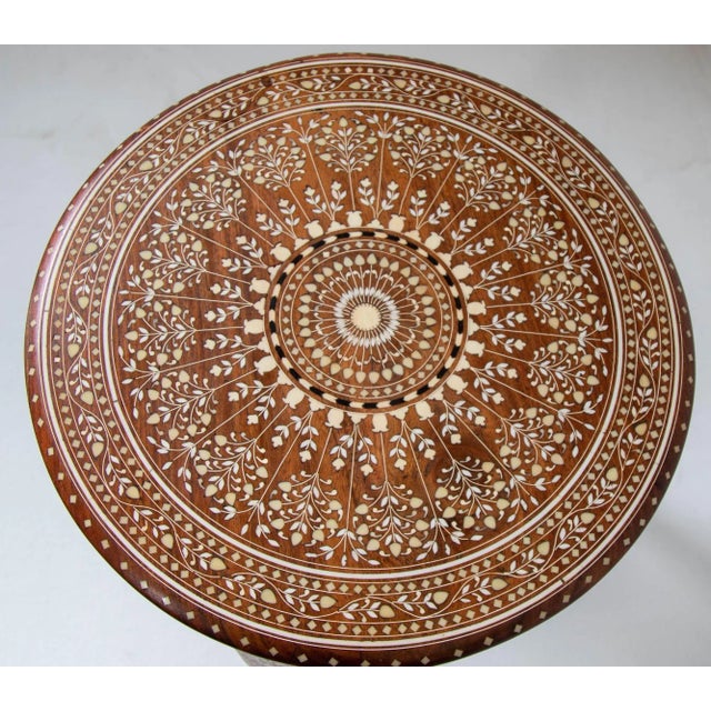 Auburn 19th C. Anglo Indian Mughal Teak Bone Inlaid Round Side Table For Sale - Image 8 of 12