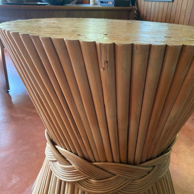 Vintage McGuire Style Bamboo Rattan Wood Sheath of Wheat Coffee Table For Sale - Image 10 of 11