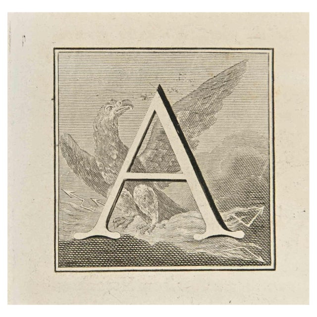 Luigi Vanvitelli, Letter of the Alphabet A, Etching, 18th Century For Sale