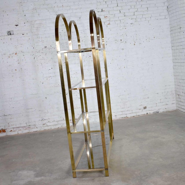Vintage Modern Double Arched Etagere Display Shelves Brass Plated and
