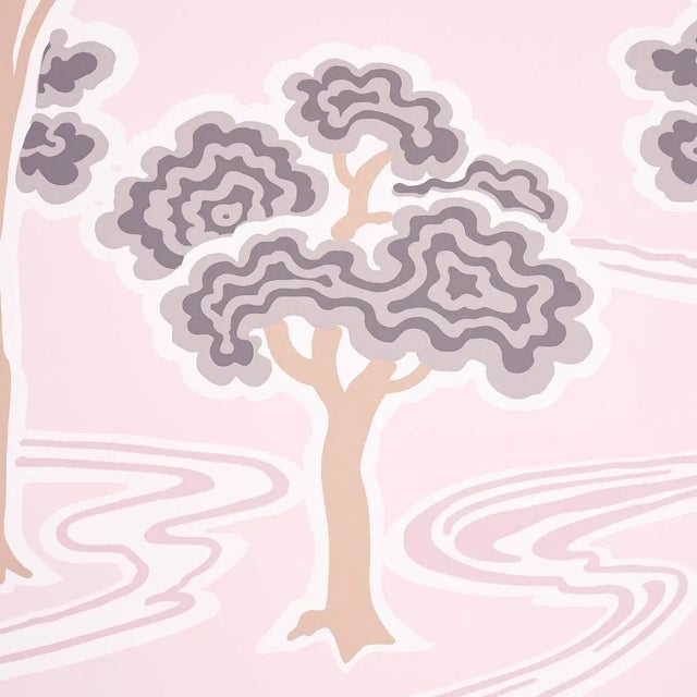 Art Deco Schumacher Tree River Wallpaper in Blush For Sale - Image 3 of 4