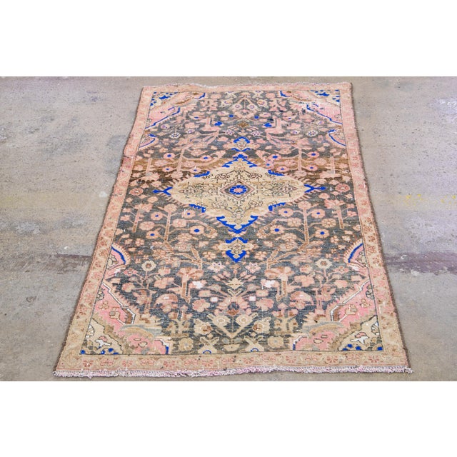 Blue 1960s Vintage Persian Distressed Handmade Medallion Blue Wool Rug For Sale - Image 8 of 10