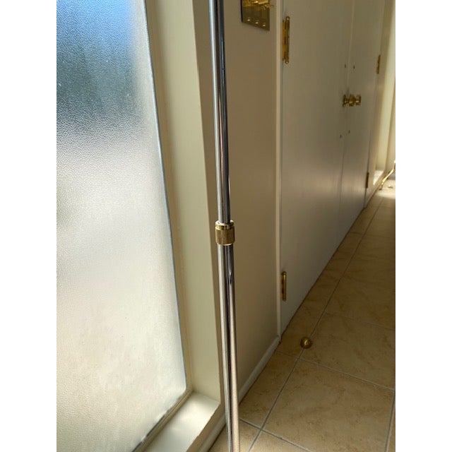 Metal Italian Modern Two -Tone Chrome and Brass Standing Mirror Mid 20th Century- Regency- In the Style of Romeo Rega For Sale - Image 7 of 9