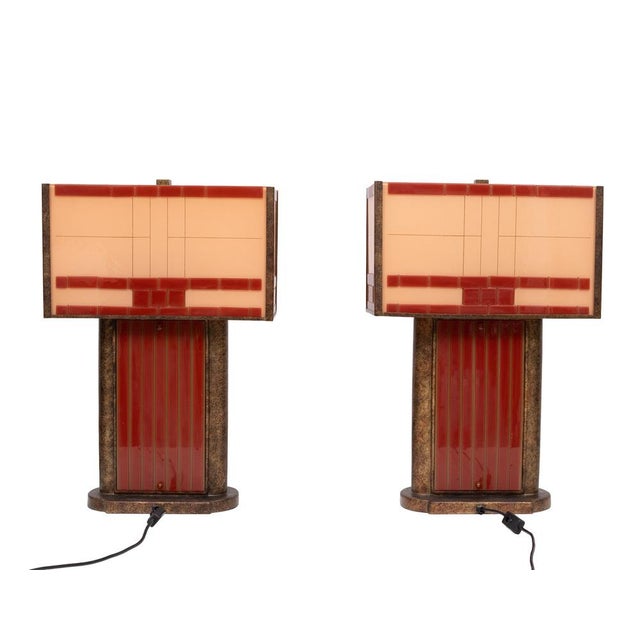 Glass Art Deco Cut Glass Table Lamps, 1990, Set of 2 For Sale - Image 7 of 12