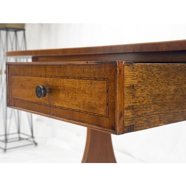 Drop Leaf Sides Dovetail Drawers Banded Inlaid Top Console Writing Library Table For Sale - Image 6 of 12