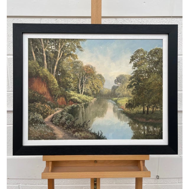 Realism Irish Landscape Art - Vintage Oil Painting of Idyllic River Scene on the Lagan in Ireland by Modern Irish Artist, 1985 Circa For Sale - Image 3 of 11