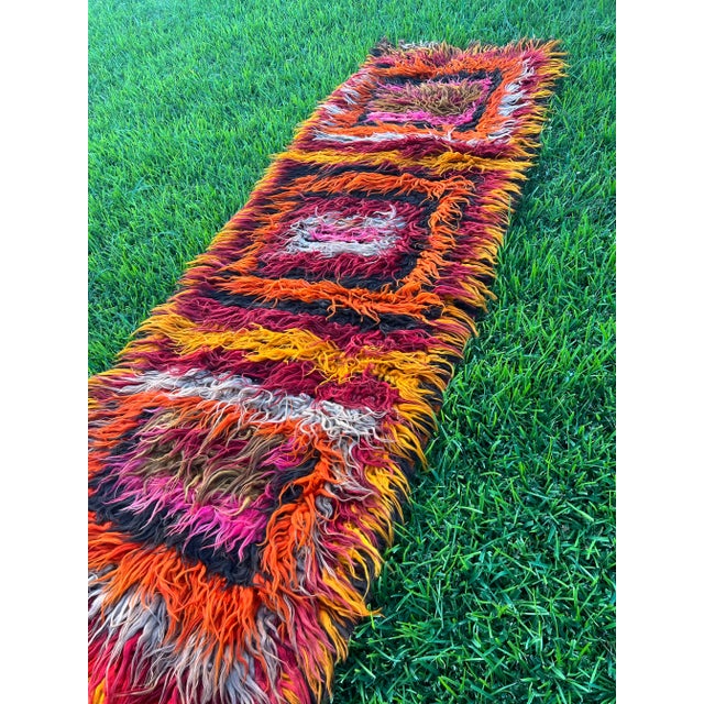1960s Vintage Turkish Tulu Rug in Orange,Brown,Black,Pink Shag Pile For Sale - Image 5 of 9