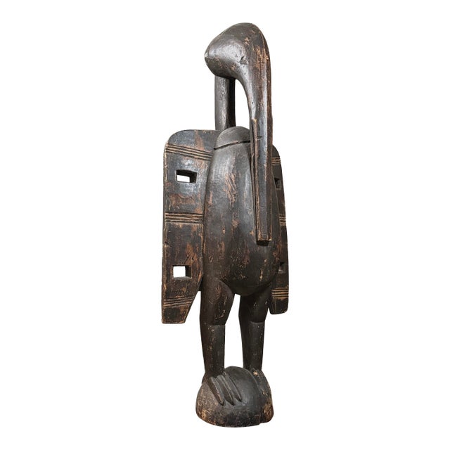 Large Antique Hand Carved African Folk Art Senufo Calao Bird Statue For Sale