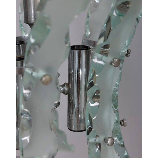 Metal Vintage Worked Glass Chandelier from Zeroquattro, 1970s For Sale - Image 7 of 10
