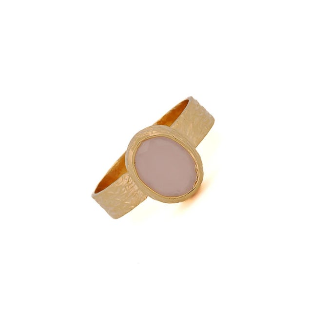 Gemstone Cleopatra Pink Quartz Gemstone Gold Ring, Size 5 For Sale - Image 7 of 8